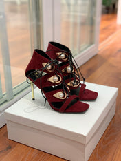 BALMAIN 25S HIGH HEELS 95MM IN OXBLOOD SUEDE WITH PEARL