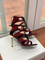 BALMAIN 25S HIGH HEELS 95MM IN OXBLOOD SUEDE WITH PEARL