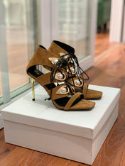 BALMAIN 25S HIGH HEELS 95MM IN DARK BROWN SUEDE WITH PEARL