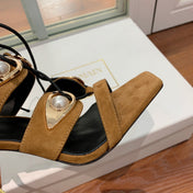 BALMAIN 25S HIGH HEELS 95MM IN DARK BROWN SUEDE WITH PEARL
