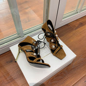 BALMAIN 25S HIGH HEELS 95MM IN DARK BROWN SUEDE WITH PEARL