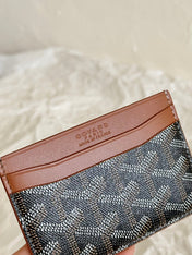 SAINT-SULPICE CARD WALLET 10 IN BLACK GOYARDINE CANVAS AND TAN CALFSKIN