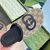 INTERLOCKING G MULE IN BEIGE MONOGRAM CANVAS AND LEATHER