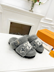 DAD SANDAL MULE IN SHADOW GRAY MIX WHITE FLEECE
