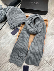 SET SCARF AND HAT IN DOVE GRAY WOOL AND RABBIT FUR 388993