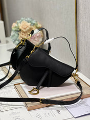 DIOR 26S SADDLE BAG 25 IN BLACK CALFSKIN GOLD-TONE HARDWARE