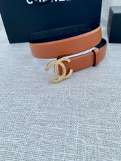 CC 26S BELT 30 MM IN CAMEL BROWN CALFSKIN GOLD HARDWARE 661515