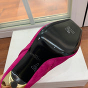 BALMAIN 26S OPEN-TOE BOOTS 95 MM IN DARK PINK SUEDE