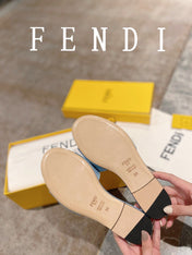 FENDI BAGUETTE SLIDES IN  BABY BLUE LAMBSKIN