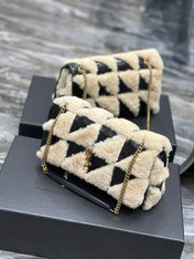 JAMIE BAG 25 IN BLACK CALFSKIN MIX BEIGE SHEARLING GOLD HARDWARE