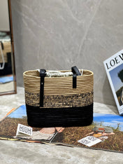 LOE BASKET BAG 28 IN NATURAL MIX BLACK RAFFIA