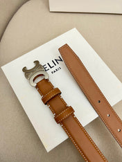 CELINE 25S TRIOMPHE 25MM BELT IN CARAMEL CALFSKIN SILVER HARDWARE