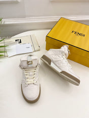 FENDI LOGO SOCK SNEAKER BOOTS IN WHITE LAMBSKIN