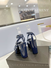 SL TRIBUTE FLATFORM SANDALS GLOSSY NAVY CALFSKIN