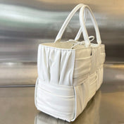SMALL ARCO TOTE 30 IN WHITE SOFT LAMBSKIN