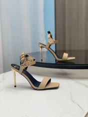 BALMAIN 25S HIGH HEELS WITH B METAL DETAIL 95MM IN LIGHT BROWN CALFSKIN