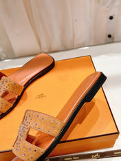 0RAN SANDAL BRIGHT ORANGE LAMBSKIN ATTACH CRYSTALS