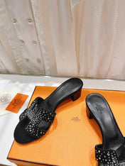 OASIS SANDALS BLACK LAMBSKIN ATTACH CRYSTAL