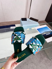 PRA EMBROIDERED SLIDES FLAT CASTLETON GREEN FABRIC
