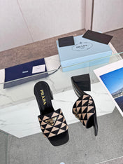 PRA EMBROIDERED SLIDES 65 BLACK AND BEIGE FABRIC