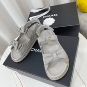 CHANEL 26S SANDALS IN GREY FABRIC BOW EMBELLISHMENT