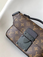 LV 25S S LOCK MESSENGER BAG 21 IN BLACK AND BROWN MONOGRAM MACASSAR CALFSKIN