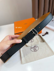 HM ROMAIN 35MM BELT BLACK LEATHER SILVER HARDWARE