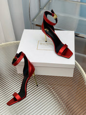 BALMAIN 25S METAL BUCKLE HIGH HEELS 95MM IN CHERRY RED CALFSKIN
