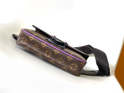 LV 25S S LOCK MESSENGER BAG 21 IN PURPLE AND BROWN MONOGRAM MACASSAR CANVAS