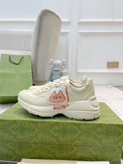 GG RHYTON TRAINER WHITE LAMBSKIN WITH CAT ICON