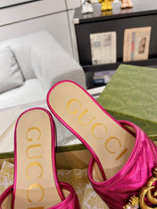 GG SPARKLE CRYSTAL SLIDE SANDAL METALLIC PINK CALFSKIN