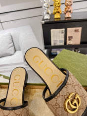 GG EXCLUSIVE SLIDE SANDAL BLACK AND BROWN FABRIC