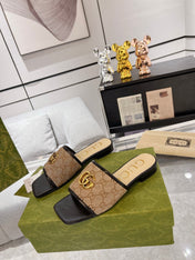 GG EXCLUSIVE SLIDE SANDAL BLACK AND BROWN FABRIC