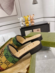 GG EXCLUSIVE SLIDE SANDAL BLACK AND CREAM FABRIC