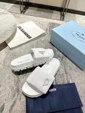 PRA SHEARLING SLIDES WHITE LAMBSKIN