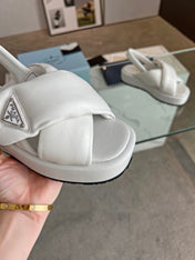 PRA PADDED NAPPA CRISSCROSS SANDALS WHITE LAMBSKIN