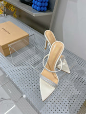 GIANVITO ROSSI 26S POINTED HIGH-HEEL SANDALS 100 MM IN CREAM WHITE LAMBSKIN