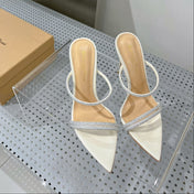 GIANVITO ROSSI 26S POINTED HIGH-HEEL SANDALS 100 MM IN CREAM WHITE LAMBSKIN