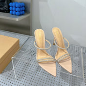 GIANVITO ROSSI 26S POINTED HIGH-HEEL SANDALS 100 MM IN BEIGE LAMBSKIN
