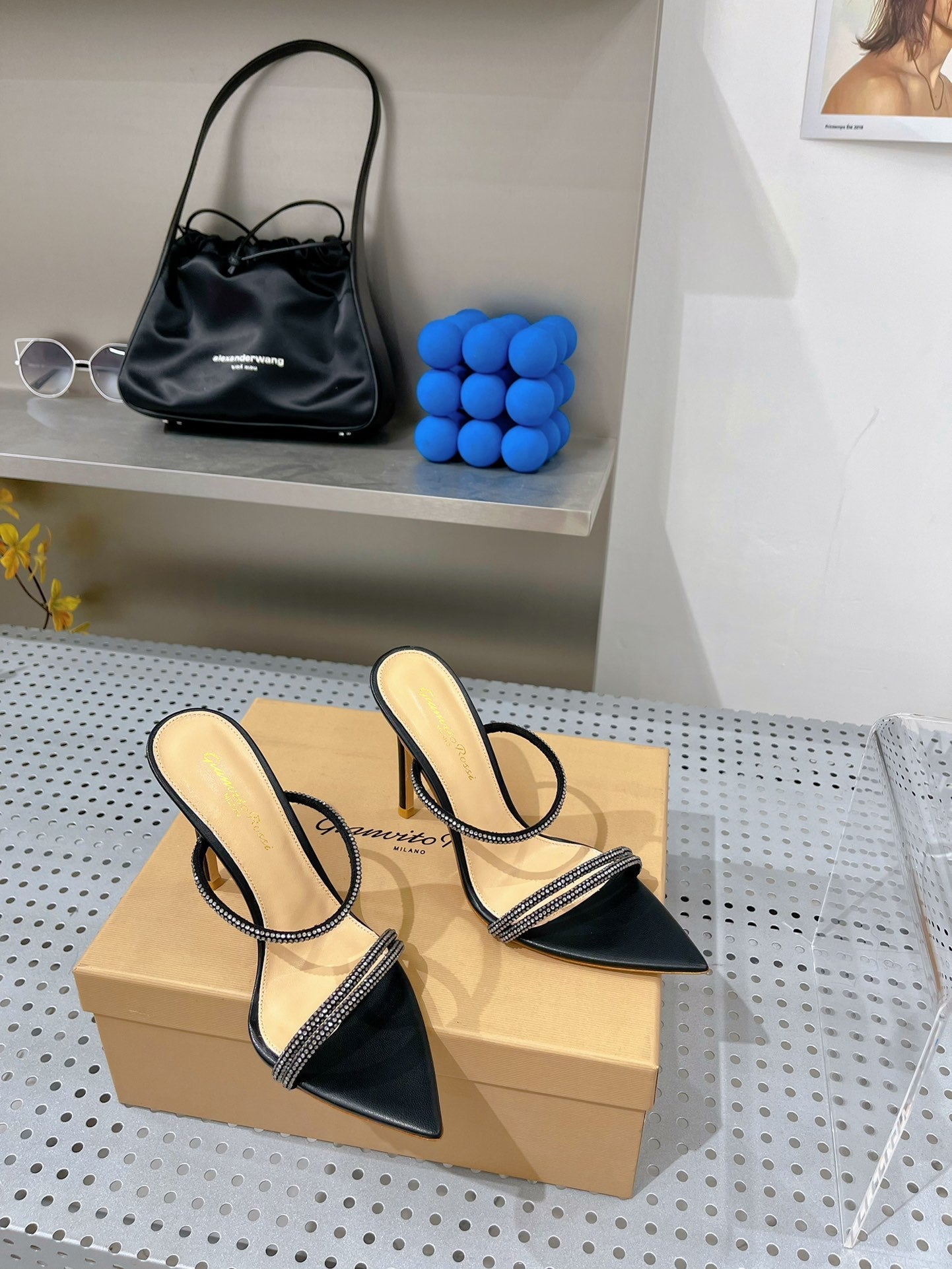 GIANVITO ROSSI 26S POINTED HIGH-HEEL SANDALS 100 MM IN BLACK LAMBSKIN