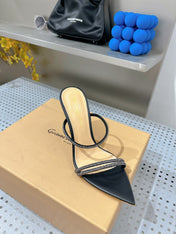 GIANVITO ROSSI 26S POINTED HIGH-HEEL SANDALS 100 MM IN BLACK LAMBSKIN