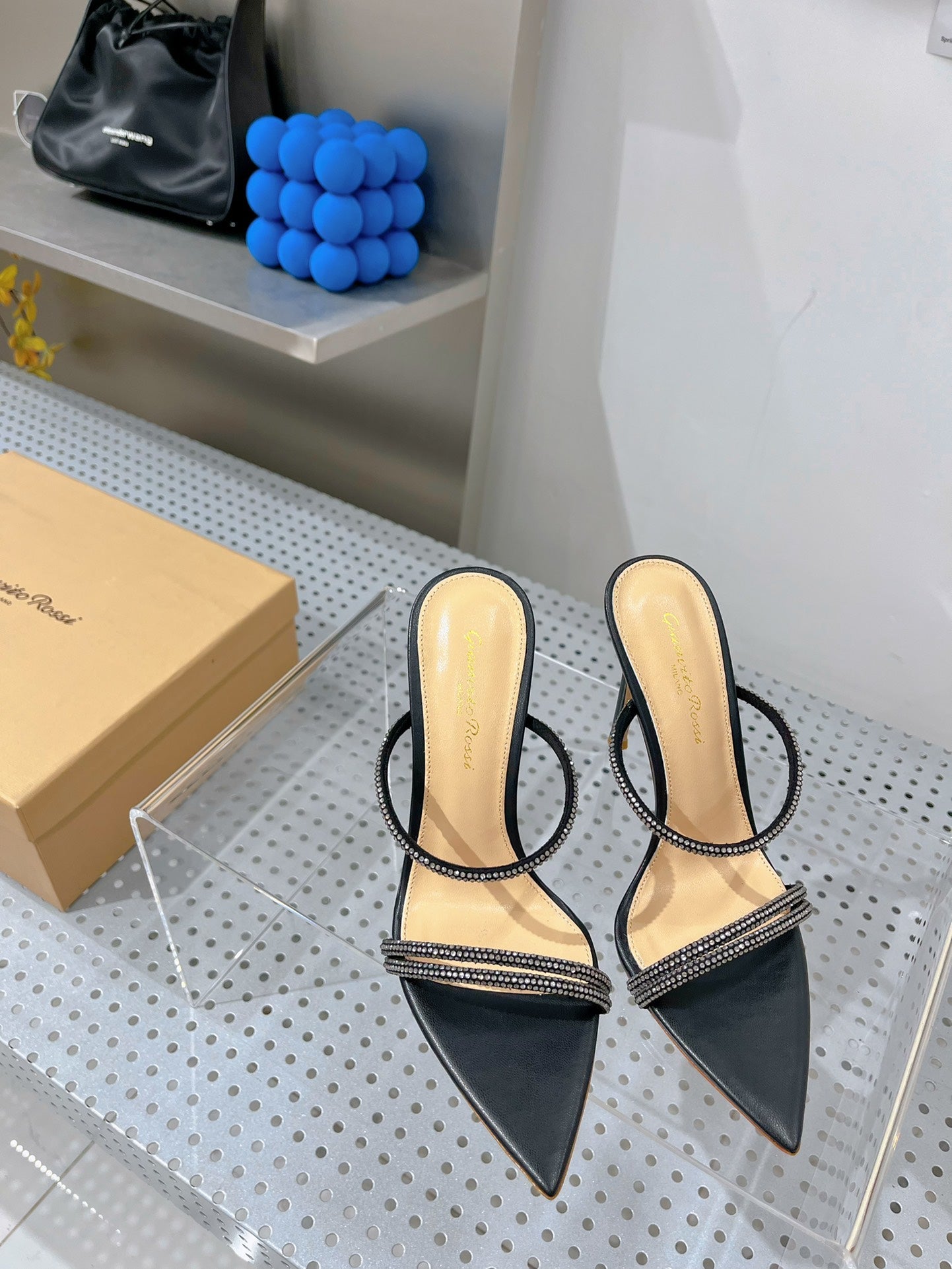 GIANVITO ROSSI 26S POINTED HIGH-HEEL SANDALS 100 MM IN BLACK LAMBSKIN