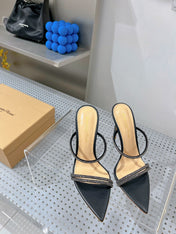 GIANVITO ROSSI 26S POINTED HIGH-HEEL SANDALS 100 MM IN BLACK LAMBSKIN