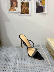 GIANVITO ROSSI 26S POINTED HIGH-HEEL SANDALS 100 MM IN BLACK LAMBSKIN