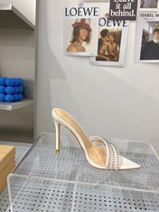 GIANVITO ROSSI 26S HIGH-HEEL SANDALS 100 MM IN CREAM WHITE LAMBSKIN