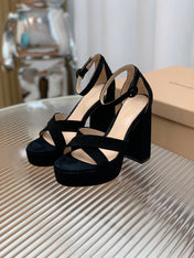 GIANVITO ROSSI 26S PLATFORM SANDALS 115 MM IN BLACK SUEDE