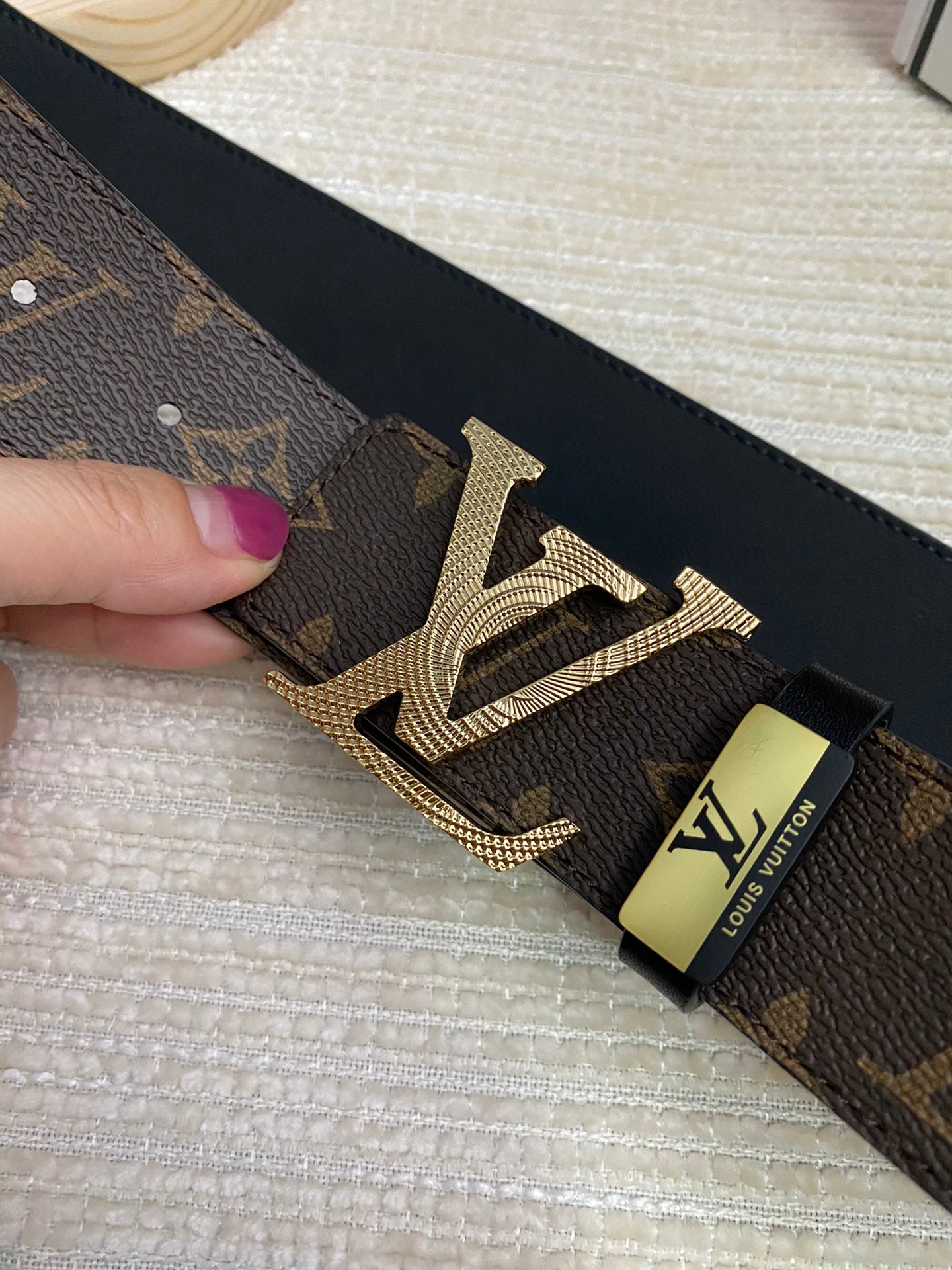 LV 25S BELT 38 MM IN DARK BROWN CALFSKIN PRINT PATTERNS 593286