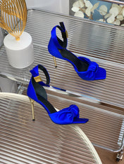 BALMAIN 25S KNOTTED HIGH HEELS 95MM IN DARK BLUE SATIN