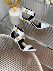 BALMAIN 25S CROSSOVER STRAP HIGH HEELS 95MM IN LIGHT GRAY CALFSKIN