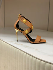 BALMAIN 25S CROSSOVER STRAP HIGH HEELS 95MM IN BROWN CALFSKIN